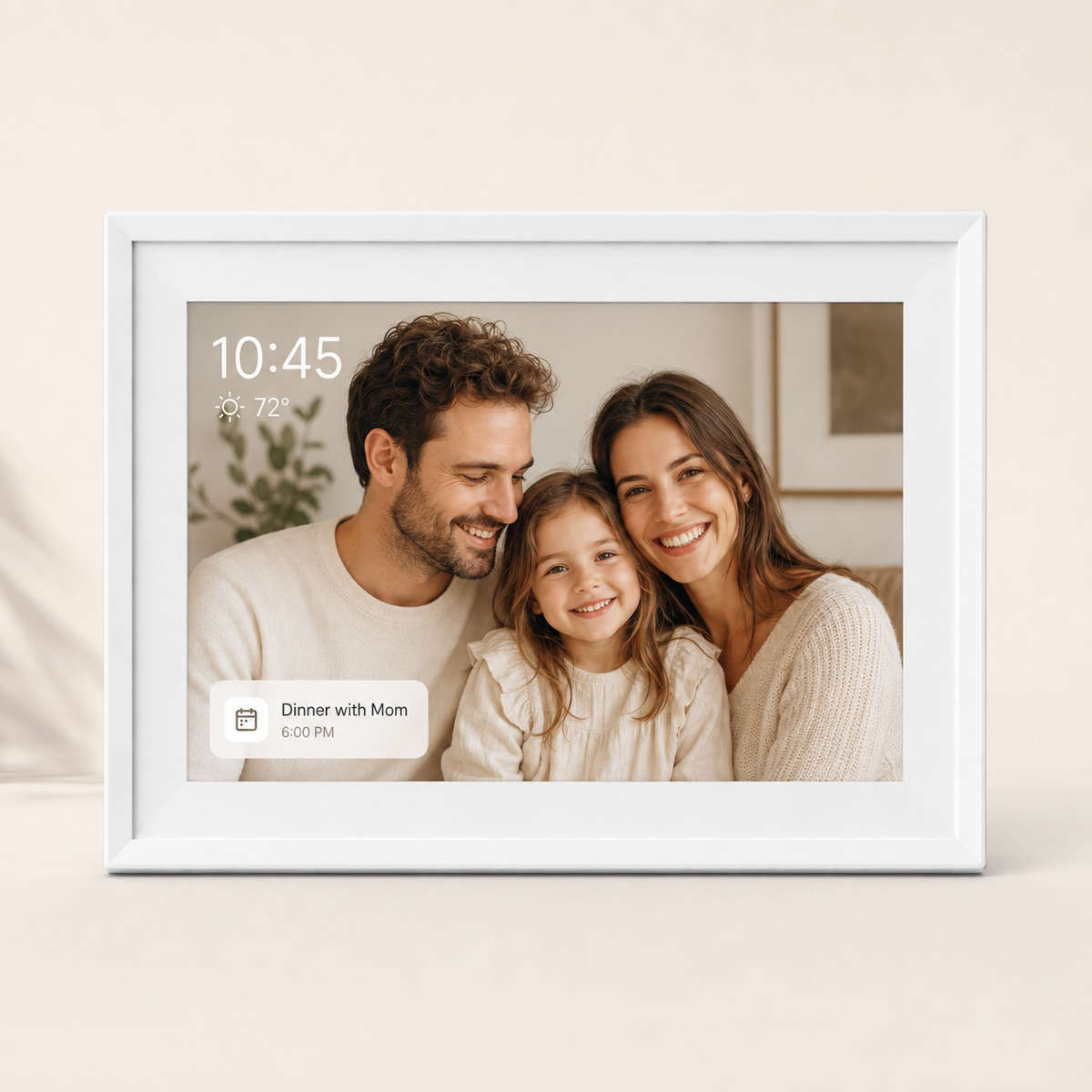 Memory Companion white frame, front view showing a family photo
